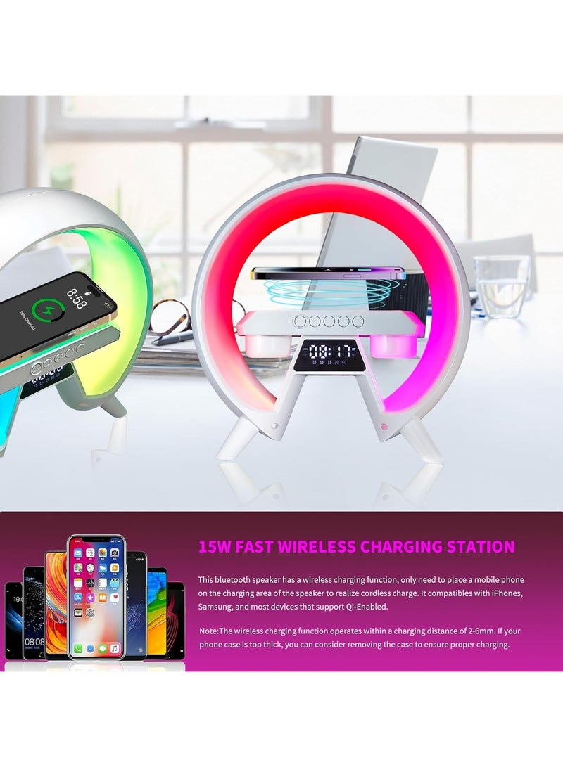 ريبنيو مصباح طاولة مع شاحن لاسلكي، شاحن مكبر صوت بلوتوث للإضاءة المحيطة، مصباح شحن للهاتف شاحن لاسلكي Qi بقدرة 15 وات، أضواء تشغيل مبهرة على شكل g مصباح لاسلكي لإضاءة المزاج/هدايا - Image 2
