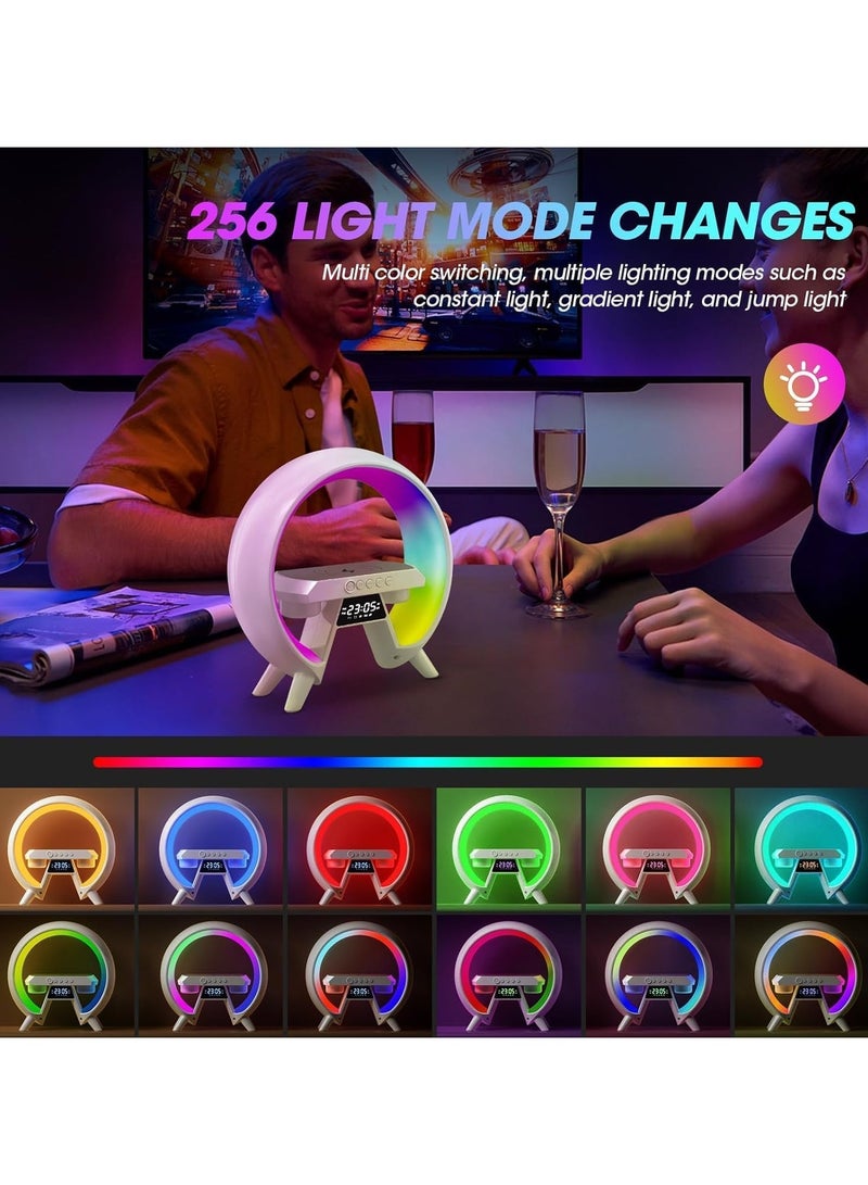 ريبنيو مصباح طاولة مع شاحن لاسلكي، شاحن مكبر صوت بلوتوث للإضاءة المحيطة، مصباح شحن للهاتف شاحن لاسلكي Qi بقدرة 15 وات، أضواء تشغيل مبهرة على شكل g مصباح لاسلكي لإضاءة المزاج/هدايا - Image 4