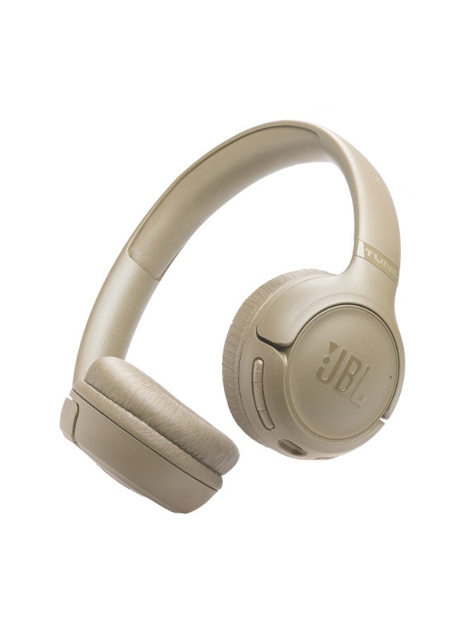 Tune 530Bt Wireless On Ear Headphones Pure Bass Sound 76H Battery Hands Free Call Plus Voice Aware Multi Point Connection Lightweight And Foldable Beige Beige