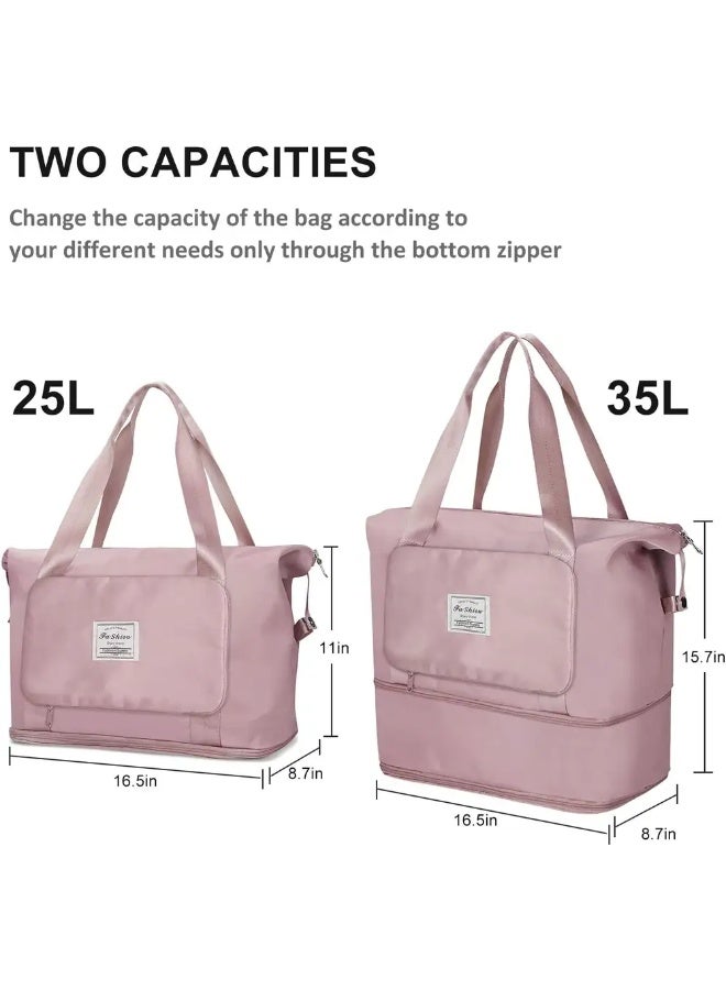 شنطة سفر دفل هنغليسام مقاومة للماء قابلة للتوسيع، سعة كبيرة - زهري - Image 1