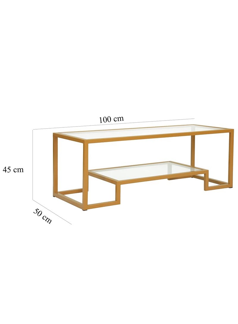 YINZUO Modern Clear Glass Coffee Table with Metal Frame and Lower Shelf - Rectangular Living Room Accent Table for Minimalist Decor - Image 2