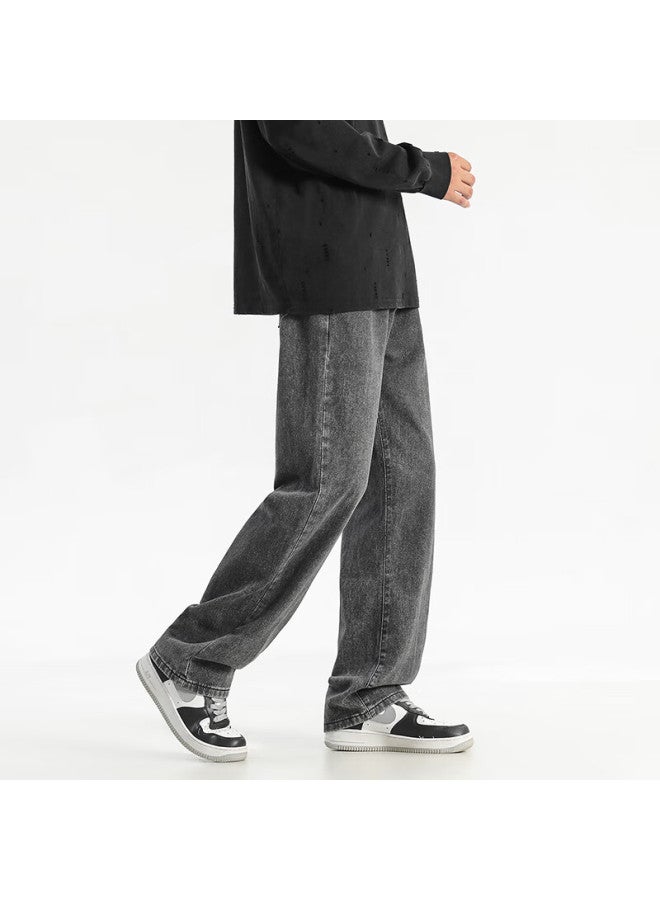 Dingfengbaoluo Men's American Style Washed Denim Jeans Spring Straight Leg Casual Pants Bs05 Black Gray 2XL - Image 3
