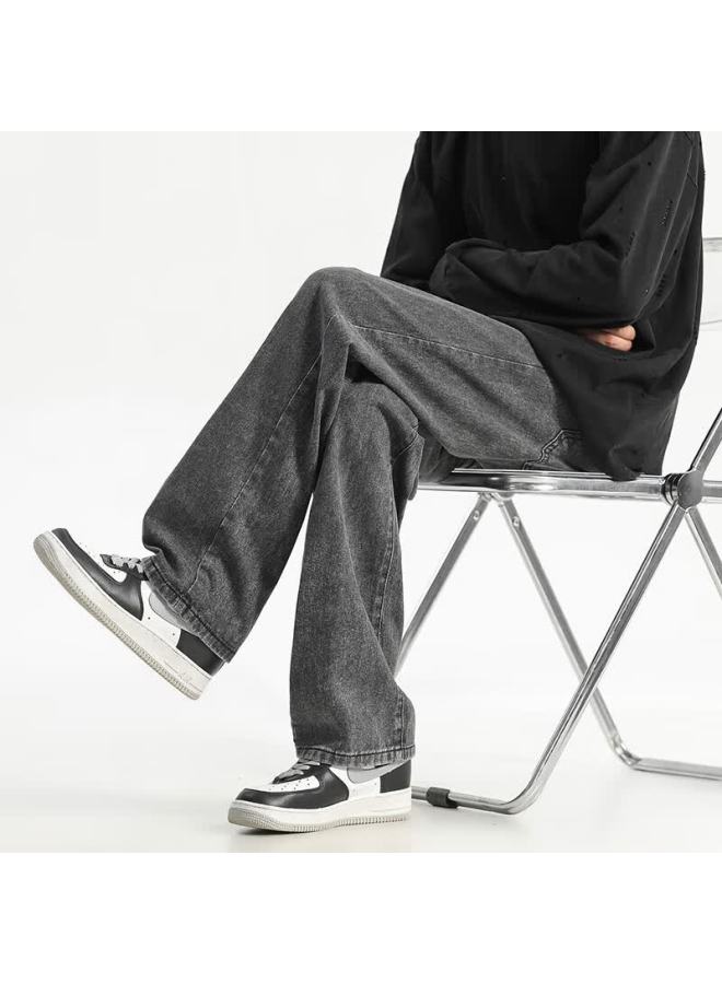 Dingfengbaoluo Men's American Style Washed Denim Jeans Spring Straight Leg Casual Pants Bs05 Black Gray 2XL - Image 4