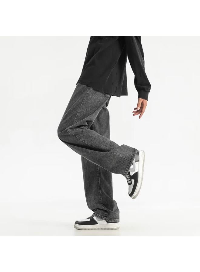 Dingfengbaoluo Men's American Style Washed Denim Jeans Spring Straight Leg Casual Pants Bs05 Black Gray 2XL - Image 2