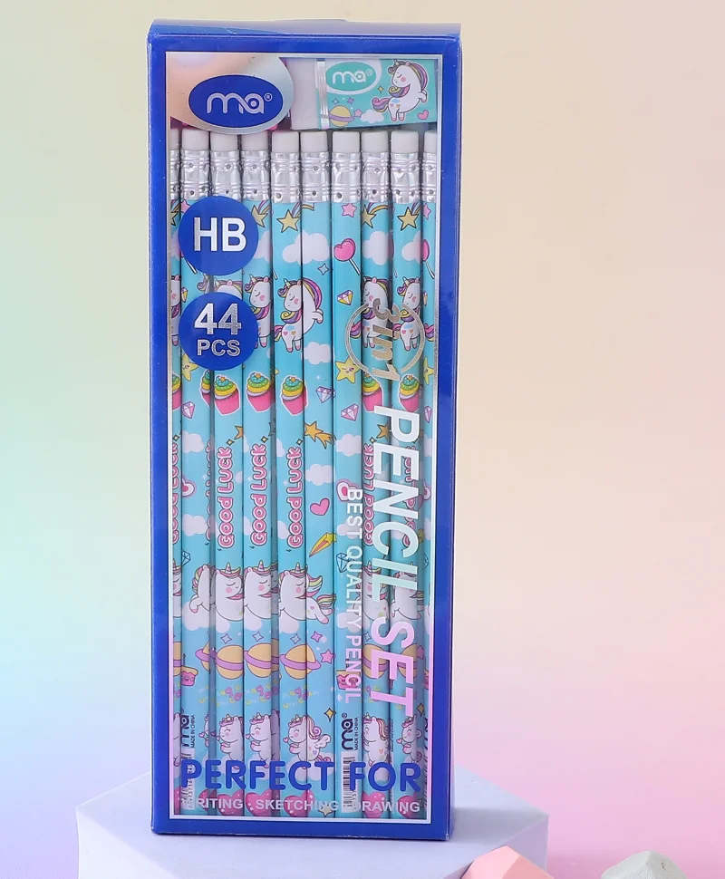 فاب اند فانكي Kids Pencils with Sharpeners and Erasers, Unicorn Theme, Fun Writing Tools, Safe for Daily Use, 3 Years+, Multicolor - 48 Pieces
