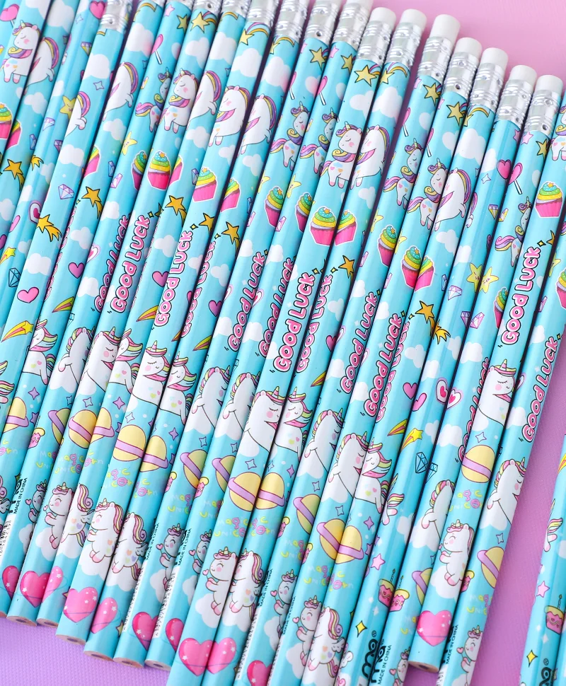 فاب اند فانكي Kids Pencils with Sharpeners and Erasers, Unicorn Theme, Fun Writing Tools, Safe for Daily Use, 3 Years+, Multicolor - 48 Pieces