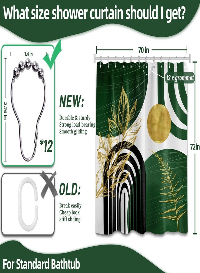 QGHOT Olive Green and Gold Shower Curtain Boho Mid Century Modern Hunter Green Shower Curtains for Bathroom Decor Sets, Waterproof Cloth Fabric with Hooks 70x72in - Image 4