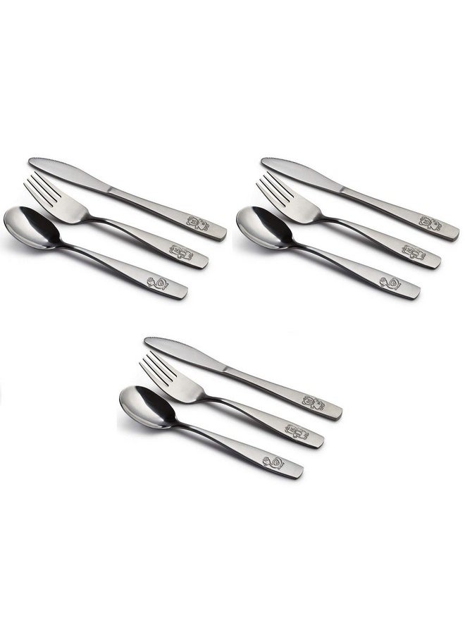GlossyEnd 9 Piece Stainless Steel Kids Cutlery Child And Toddler Safe Flatware Kids Silverware Kids Utensil Set Includes 3 Knives 3 Forks 3 Spoons Total Of 3 Place Settings Ideal For Home And Preschools  - Image 1