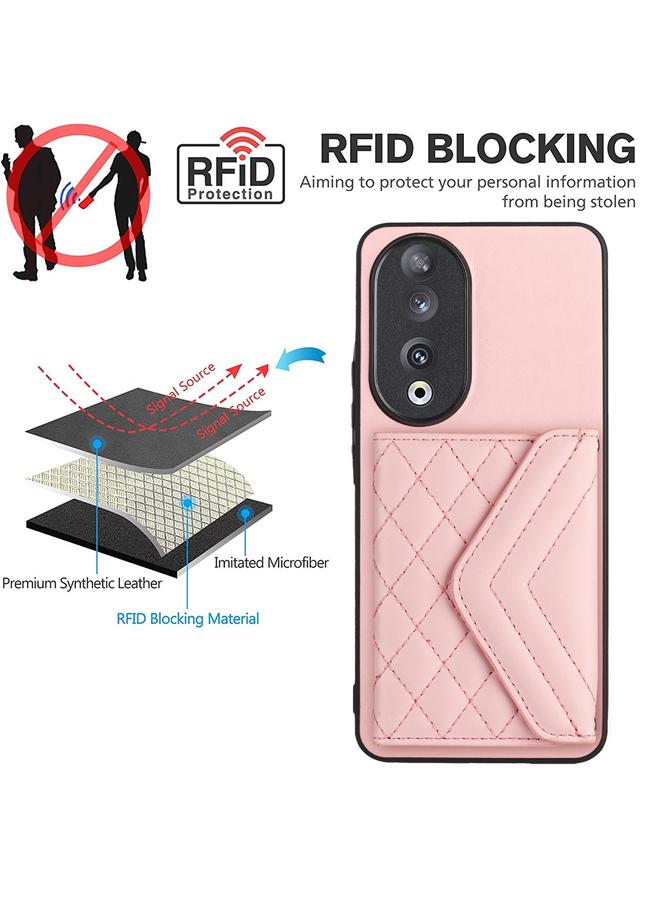S-TOP Case For Honor 90 Rhombic Texture Card Bag RFID Phone Case with Long Lanyard - Image 5