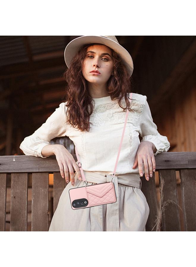 S-TOP Case For Honor 90 Rhombic Texture Card Bag RFID Phone Case with Long Lanyard - Image 2