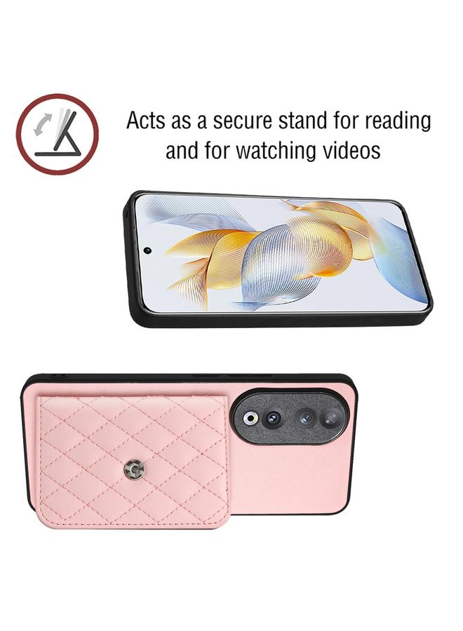 S-TOP Case For Honor 90 Rhombic Texture Card Bag RFID Phone Case with Long Lanyard - Image 4