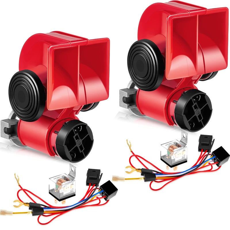 Tallew 2 Pack Air Horn for Truck 12v 150 dB Electric Loud Train Horn for Car with Relay Harness for Vehicles Motorcycle BoatRed
