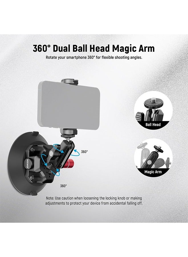 Neewer NEEWER 4.5 Suction Cup Camera Mount with Ball Head Magic Arm, 1/4 3/8 ARRI Holes, Quick Release Car Mount with Phone Holder  Action Cam Adapter Compatible with iPhone DJI Insta360, CA105  - Image 5