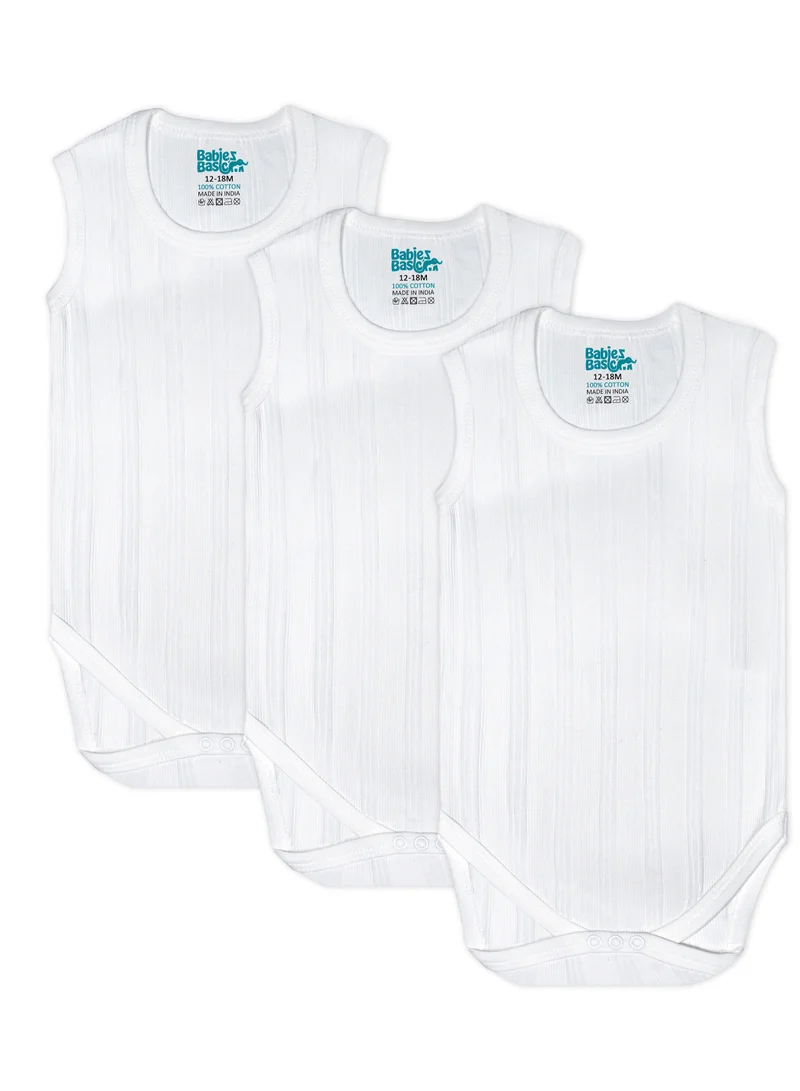 Babies Basic BabiesBasic Super Combed Cotton, Sleeveless Printed Bodysuit, for New Born to 24months. Set of 3, White