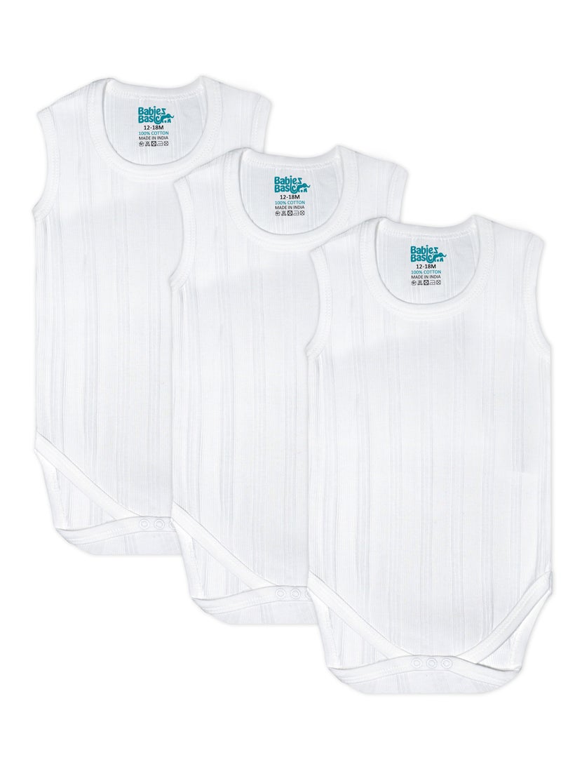 Babies Basic BabiesBasic Super Combed Cotton, Sleeveless Printed Bodysuit, for New Born to 24months. Set of 3, White  - Image 1