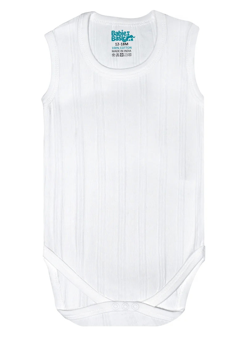 Babies Basic BabiesBasic Super Combed Cotton, Sleeveless Printed Bodysuit, for New Born to 24months. Set of 3, White