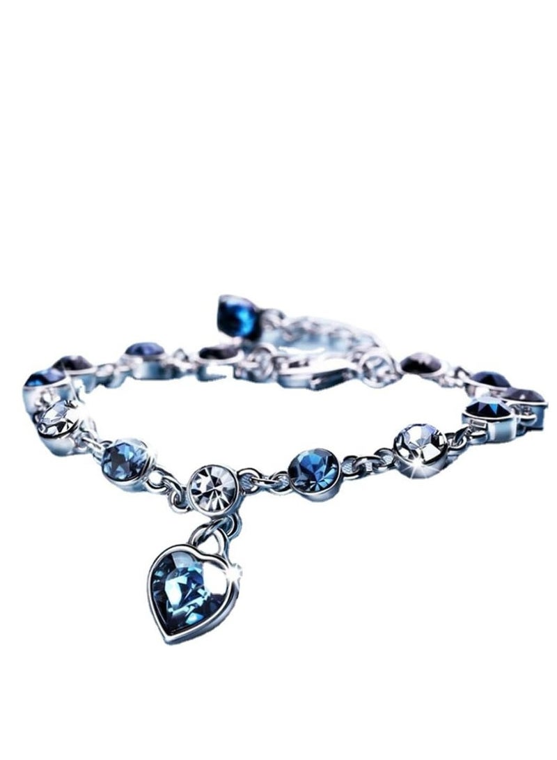 White Gold Plated Ocean Heart Charm Link Bracelet for Women Crystal Glass Heart Dainty Chain Simple Jewelry Gifts - Image 1