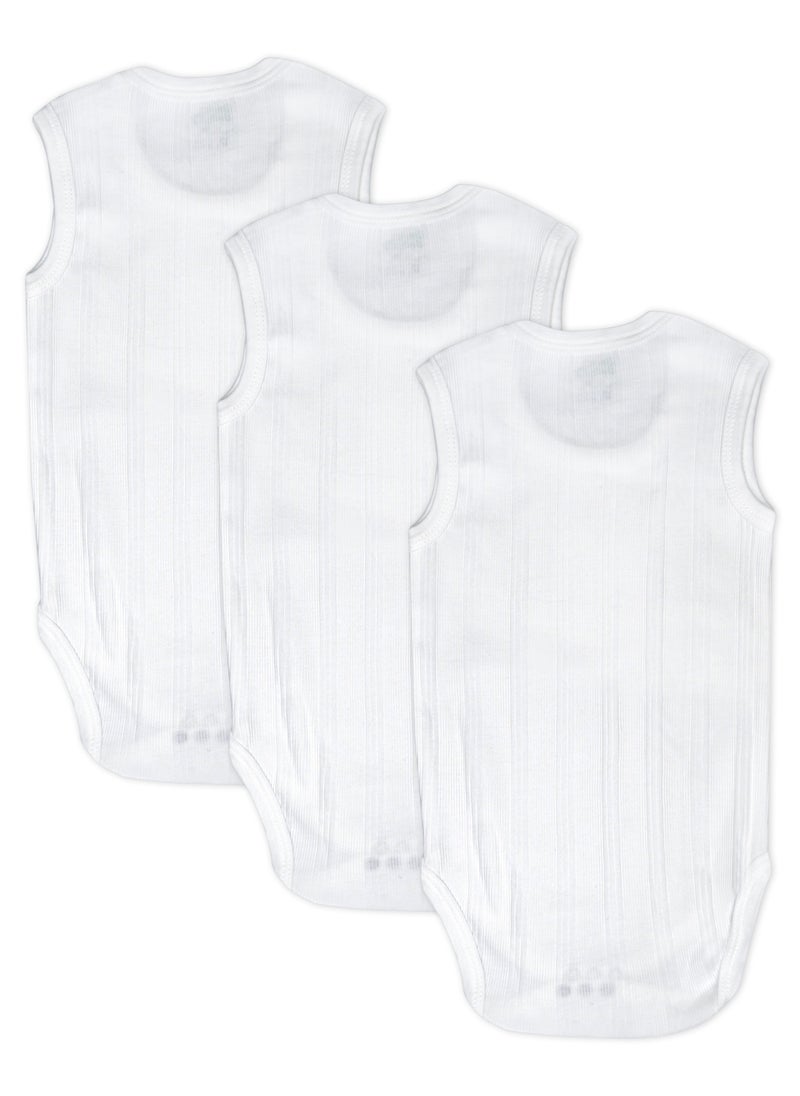 Babies Basic BabiesBasic Super Combed Cotton, Sleeveless Printed Bodysuit, for New Born to 24months. Set of 3, White  - Image 5