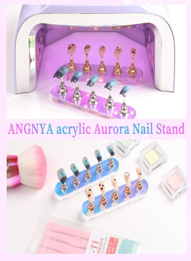 ANGNYA Nail Stand for Press on, 2 Set Aurora Nail Holder for Painting Nails Press on Nail Stands with 96 Pcs Reusable Sticky Putty for Nail Art Display Home & Salon Use - Image 3
