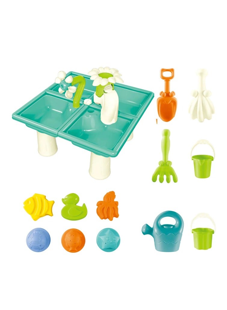 Sand kids 13 pieces Beach play Toys With Net bag for backpack,Summer Outdoor Toy，The rotating water wheel of the beach table, the water waterfall of the beach table, Kettle, Bucket, Shaping Module, Shovel, Suitable for boys girls children - Image 1