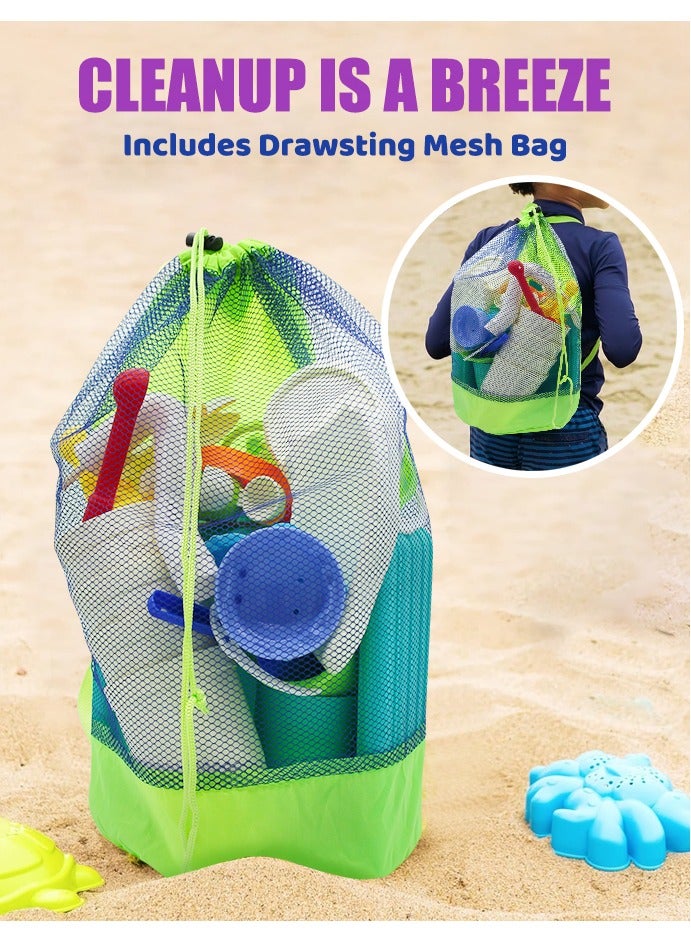 Sand kids 13 pieces Beach play Toys With Net bag for backpack,Summer Outdoor Toy，The rotating water wheel of the beach table, the water waterfall of the beach table, Kettle, Bucket, Shaping Module, Shovel, Suitable for boys girls children - Image 3