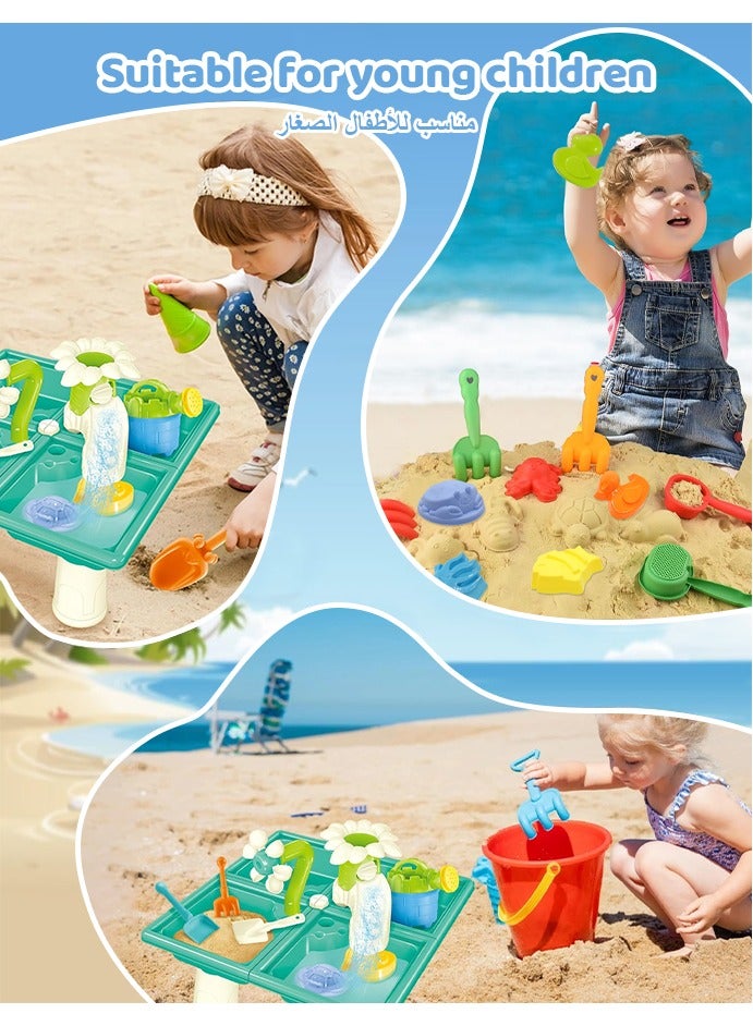 Sand kids 13 pieces Beach play Toys With Net bag for backpack,Summer Outdoor Toy，The rotating water wheel of the beach table, the water waterfall of the beach table, Kettle, Bucket, Shaping Module, Shovel, Suitable for boys girls children - Image 5