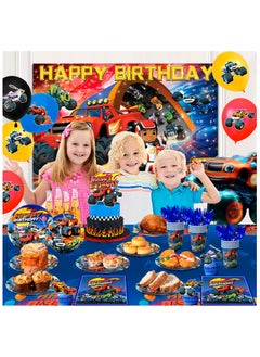 FRUITFUL PARTY 140pcs Blaze Monster Truck Birthday Party Decorations for 16 Guests, Monster Truck Theme Disposable Plates  - Image 4