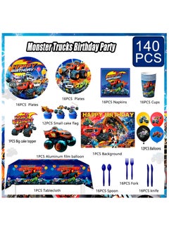 FRUITFUL PARTY 140pcs Blaze Monster Truck Birthday Party Decorations for 16 Guests, Monster Truck Theme Disposable Plates  - Image 2