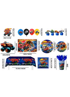 FRUITFUL PARTY 140pcs Blaze Monster Truck Birthday Party Decorations for 16 Guests, Monster Truck Theme Disposable Plates  - Image 3