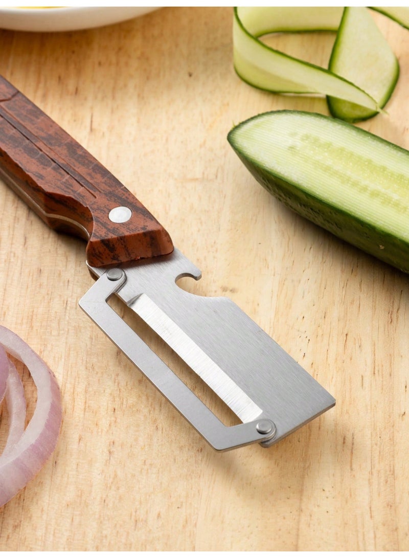 Premium Stainless Steel Multifunctional Kitchen Fruit and Vegetable Peeler with Real Wood Handle，Ultra Sharp Strong Blade  - Image 4