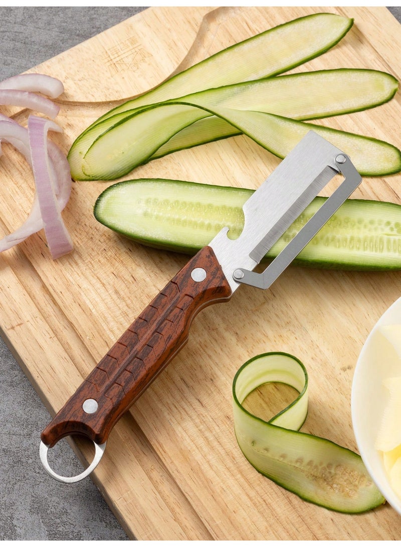 Premium Stainless Steel Multifunctional Kitchen Fruit and Vegetable Peeler with Real Wood Handle，Ultra Sharp Strong Blade  - Image 1