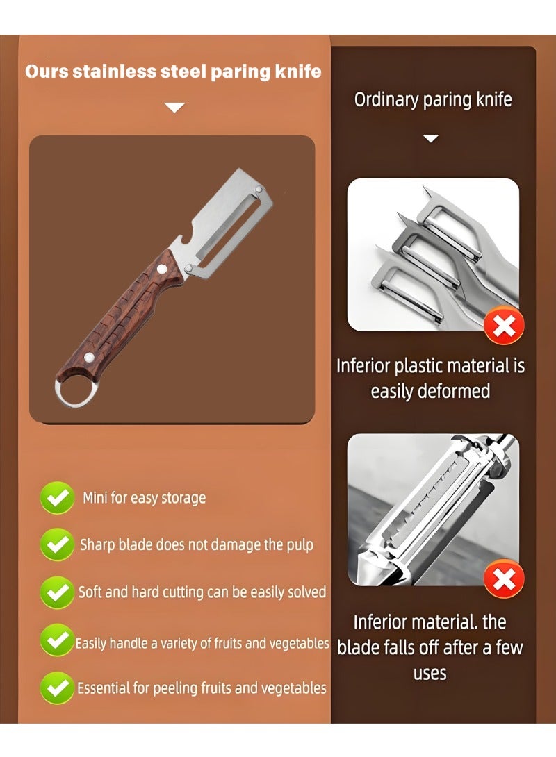 Premium Stainless Steel Multifunctional Kitchen Fruit and Vegetable Peeler with Real Wood Handle，Ultra Sharp Strong Blade  - Image 2
