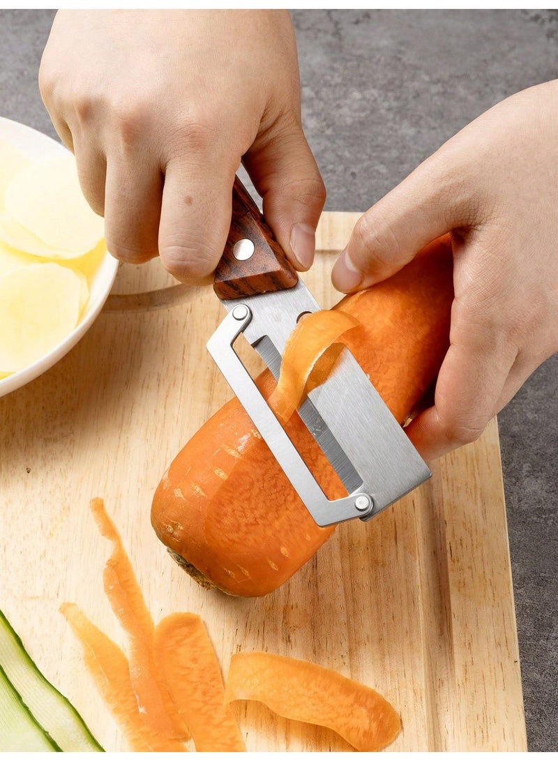 حياة كومفورت مقشرة من الفولاذ المقاوم للصدأ، مقشرة مطبخ متعددة الوظائف، مقشرة طعام، مقبض من الخشب الطبيعي،  متعددة الاستخدامات للخضروات والبطاطس، سهلة التنظيف - مثالية للعائلات الكبيرة والمناسبات - Image 4