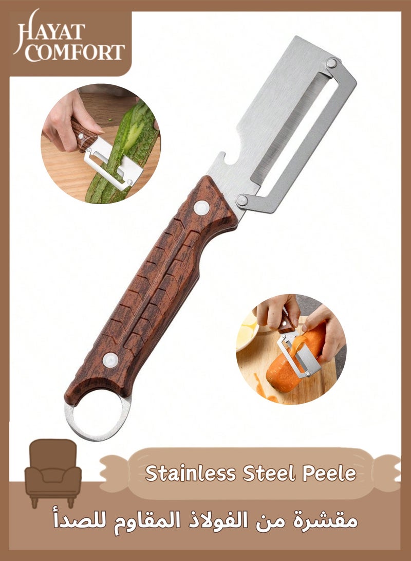 حياة كومفورت مقشرة من الفولاذ المقاوم للصدأ، مقشرة مطبخ متعددة الوظائف، مقشرة طعام، مقبض من الخشب الطبيعي،  متعددة الاستخدامات للخضروات والبطاطس، سهلة التنظيف - مثالية للعائلات الكبيرة والمناسبات - Image 1