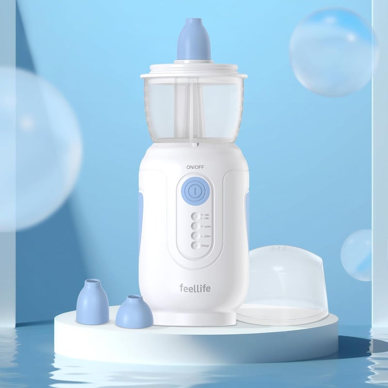 Nasal Irrigation System for Kids and Adults - Electric Neti Pot Nasal Irrigator for Saline Rinse Sinus Infection Treatment, 4 Adjustable Modes, Portable Sinus Rinse Kit (Blue)