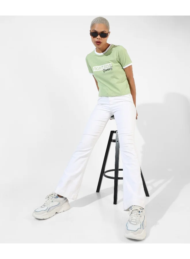 Campus Sutra Women's Green Printed Regular Fit Top