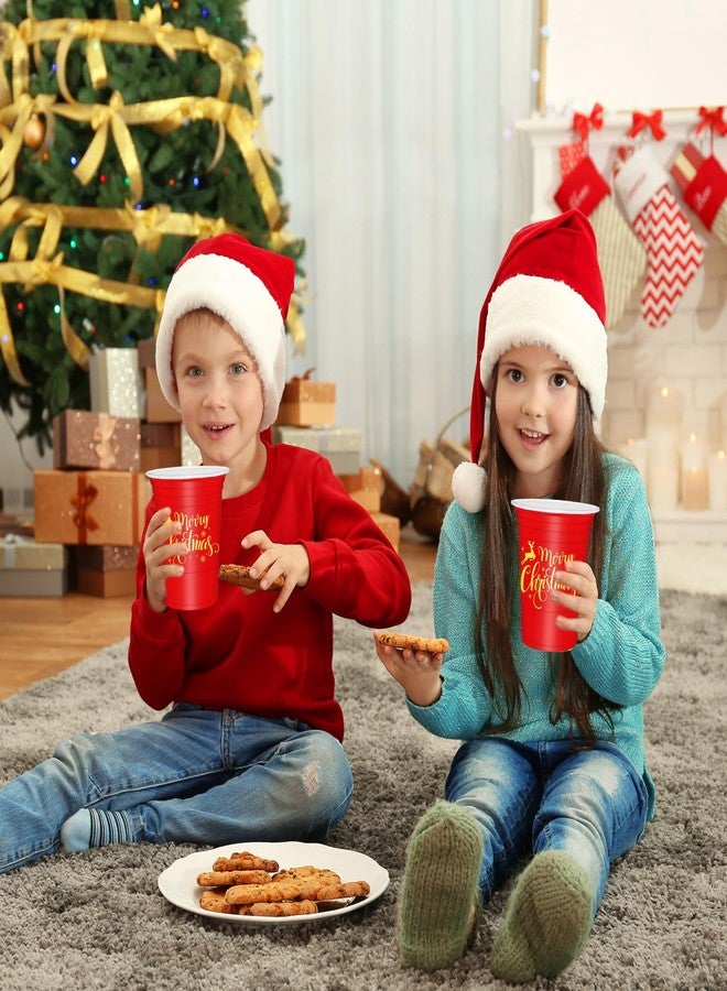 Whaline 50Pcs Merry Christmas Plastic Cups 16oz Red Gold Snowflake Deer Design Disposable Cups Decorative Xmas Party Cups for Hot Cold Drinks Coffee Juice Beer Candy Snacks - Image 5