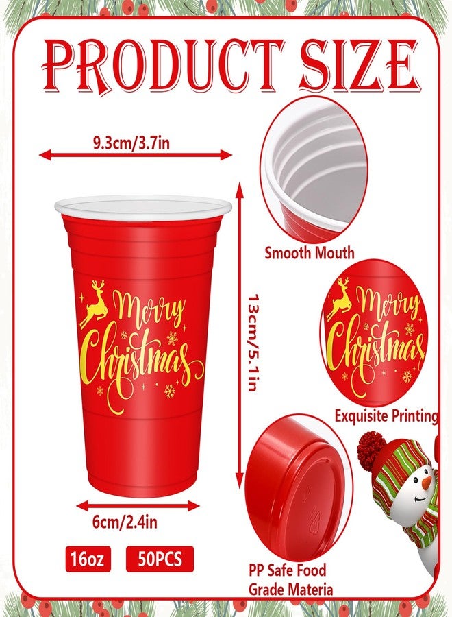 Whaline 50Pcs Merry Christmas Plastic Cups 16oz Red Gold Snowflake Deer Design Disposable Cups Decorative Xmas Party Cups for Hot Cold Drinks Coffee Juice Beer Candy Snacks - Image 2
