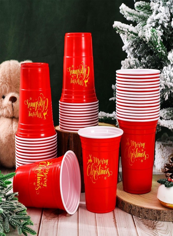 Whaline 50Pcs Merry Christmas Plastic Cups 16oz Red Gold Snowflake Deer Design Disposable Cups Decorative Xmas Party Cups for Hot Cold Drinks Coffee Juice Beer Candy Snacks - Image 3