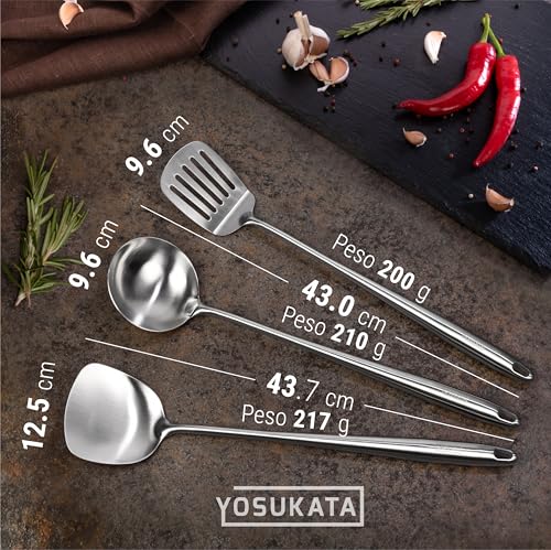 Yosukata 17" Wok Spatula and Ladle and Turner Spatula - Stainless Steel Cooking Utensils Set of 3-304 Stainless Steel Kitchen Utensils Set - Dishwasher Safe Wok Accessories - Cooking Tools - Image 3