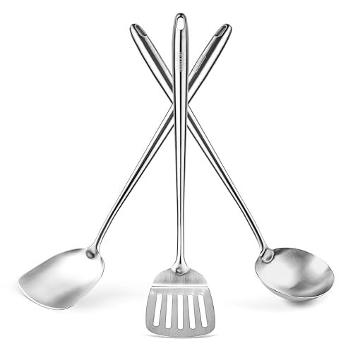 Yosukata 17" Wok Spatula and Ladle and Turner Spatula - Stainless Steel Cooking Utensils Set of 3-304 Stainless Steel Kitchen Utensils Set - Dishwasher Safe Wok Accessories - Cooking Tools - Image 2