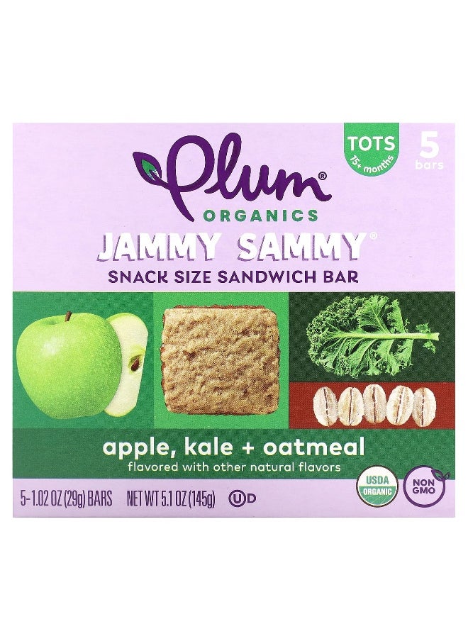 Plum Organics Plum Organics, Jammy Sammy, Snack Size Sandwich Bar, 15 Months and Up, Apple, Kale + Oatmeal, 5 Bars, 1.02 oz (29 g) Each  - Image 1