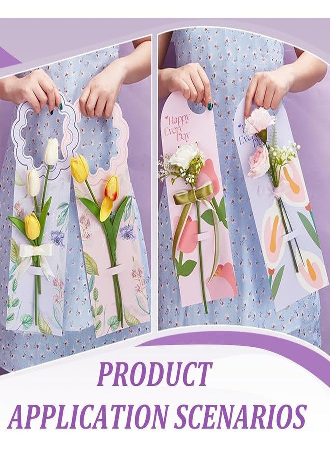 AHANDMAKER 8 Pcs 4 Styles Handheld Flower Wrapping Box Floral Packaging Paper Gift Single Rose Bouquet Portable Box Decor for Teacher's Day Valentine's Day Wedding Graduation Birthday Party Gift - Image 3