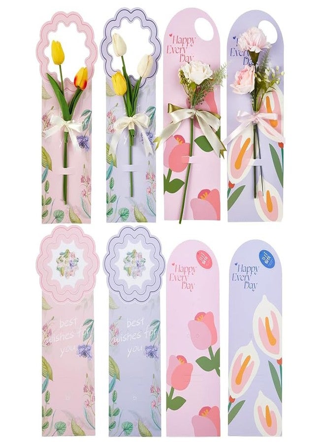 AHANDMAKER 8 Pcs 4 Styles Handheld Flower Wrapping Box Floral Packaging Paper Gift Single Rose Bouquet Portable Box Decor for Teacher's Day Valentine's Day Wedding Graduation Birthday Party Gift - Image 1