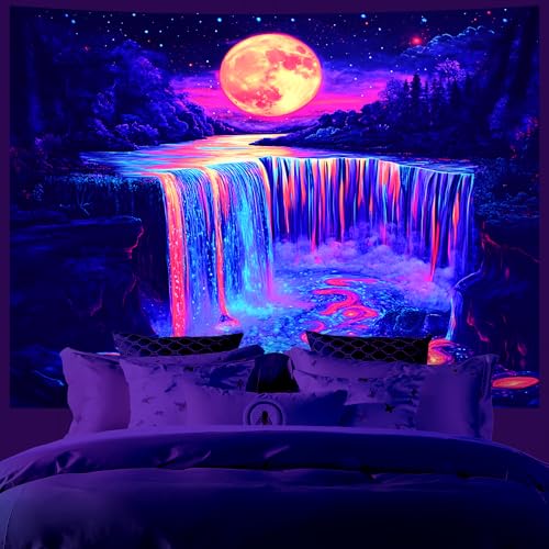 AOHMPT Blacklight Tapestry Landscape Tapestries Hot Springs UVActivated Blacklight Poster Waterfall Tapestry Bridge Valley Statue of Liberty Wall Hanging for Bedroom and Living Room Wall Decoration 59L x 51W - Image 3