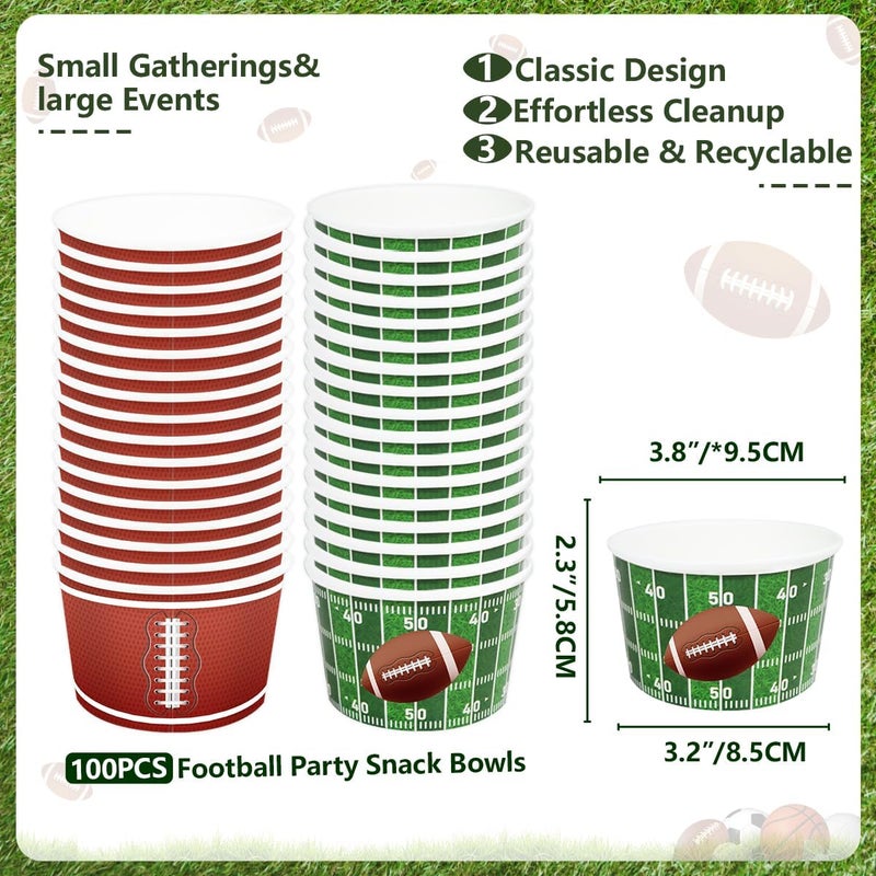 Inspireyee 100 PCS Football Party Snack Bowls Supplies 9 oz Green Brown Football Serving Snack Bowls Disposable Serving Bowls Paper Bucket for Football Theme Dinner Sports Event Family Dinners  Birthday Party - Image 2