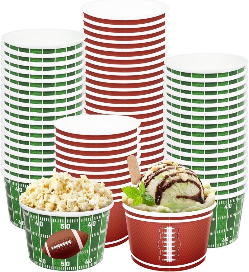 Inspireyee 100 PCS Football Party Snack Bowls Supplies 9 oz Green Brown Football Serving Snack Bowls Disposable Serving Bowls Paper Bucket for Football Theme Dinner Sports Event Family Dinners  Birthday Party - Image 1
