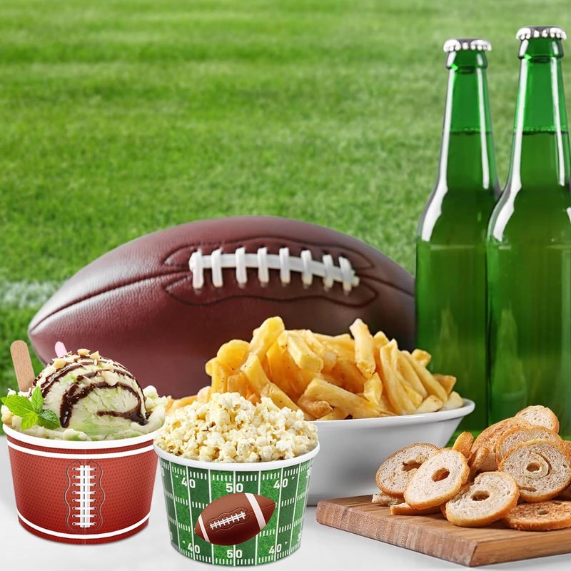 Inspireyee 100 PCS Football Party Snack Bowls Supplies 9 oz Green Brown Football Serving Snack Bowls Disposable Serving Bowls Paper Bucket for Football Theme Dinner Sports Event Family Dinners  Birthday Party - Image 4