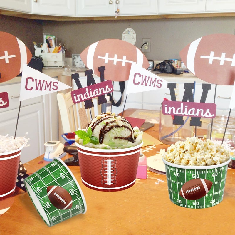 Inspireyee 100 PCS Football Party Snack Bowls Supplies 9 oz Green Brown Football Serving Snack Bowls Disposable Serving Bowls Paper Bucket for Football Theme Dinner Sports Event Family Dinners  Birthday Party - Image 5
