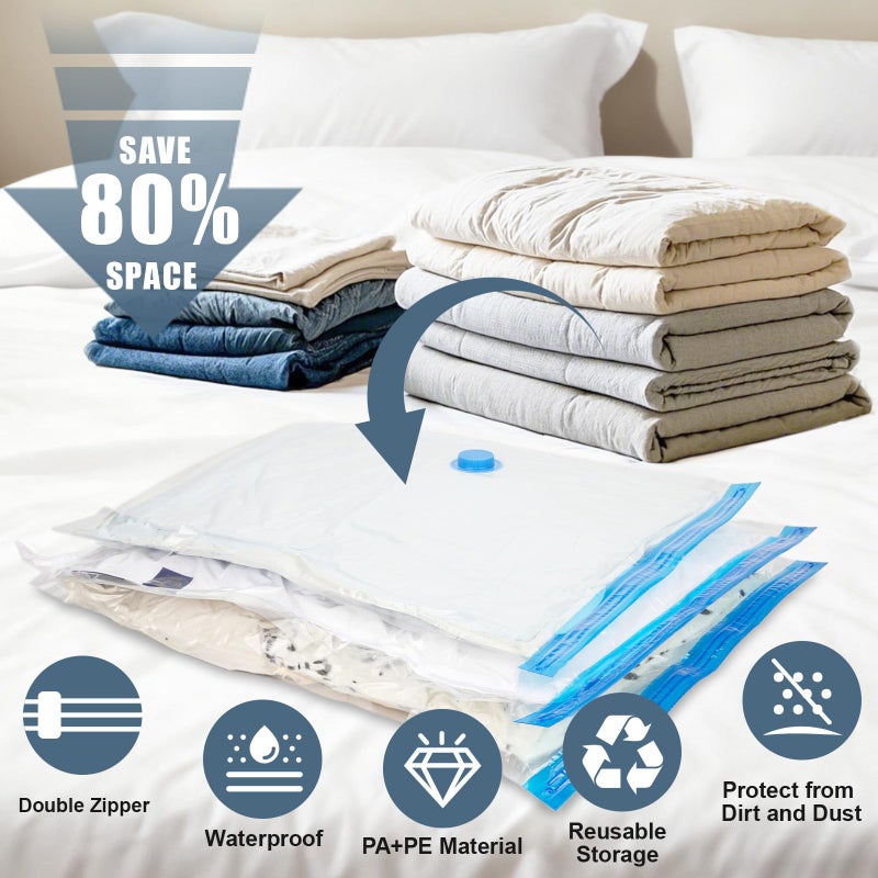 Besslly 10 Jumbo Vacuum Storage Bags, Vacuum Seal Bags for Clothing Space Saver Compression Storage Bag with Hand Pump Extra Large for Clothing Travel Comforters Blankets Pillow Bedding Duvets Clothes - Image 2